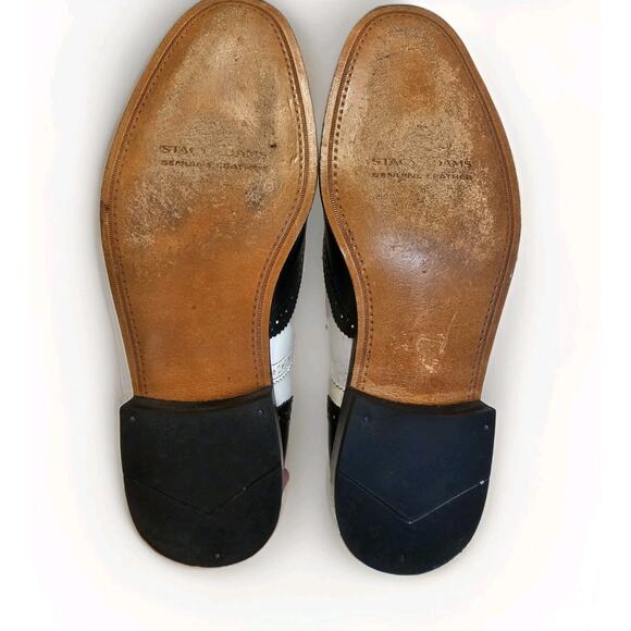 Stacy Adams Leather Oxford Wingtip Two Toned Black/White Dress Shoe Size 9.5M - Picture 6 of 11